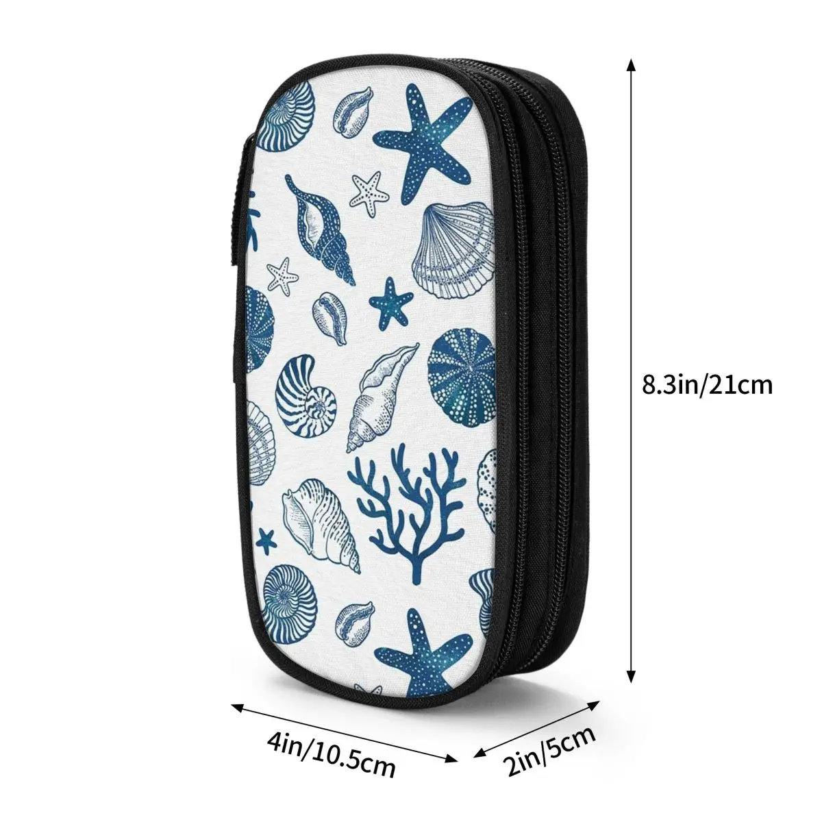 Blue Sketches Shell Conch Pattern Pencil Case for Studen Gifts Pen Box Pencil Bag Stationery Supplies Pen Holder Bag