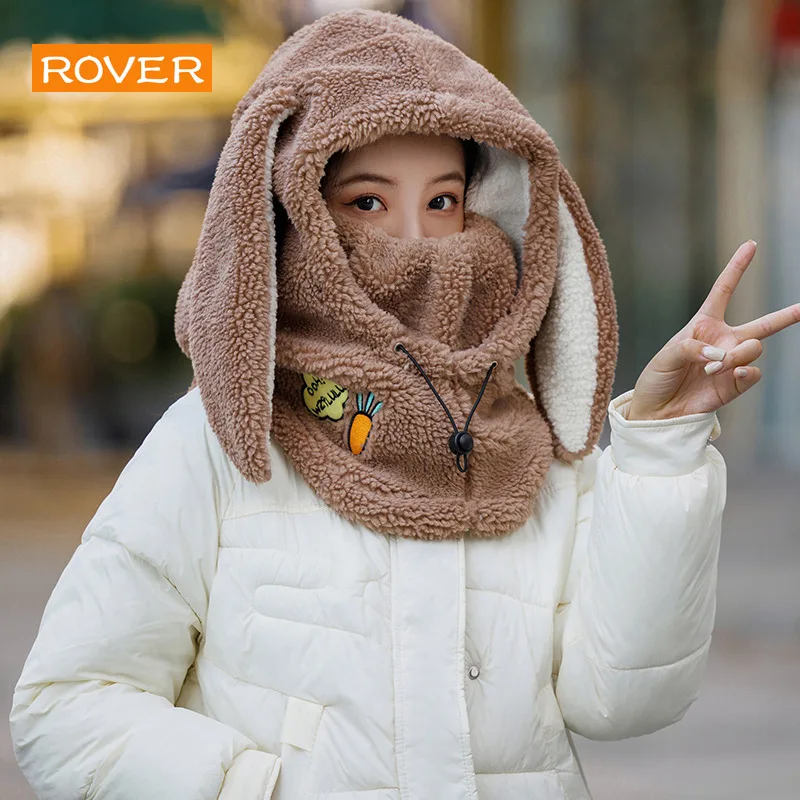 Winter Warm Ski Helmet Cover Comfortable Soft Fleece Skiing Cap Scarf Warmer Cartoon Cute Rabbit Ear Decorative Helmet Cover Hat