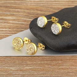 Pendientes de tuerca con dije de piedra Mineral redonda de 8 MM de alta calidad, 6 colores para mujer, joyería fina versátil a la moda, accesorios de regalo