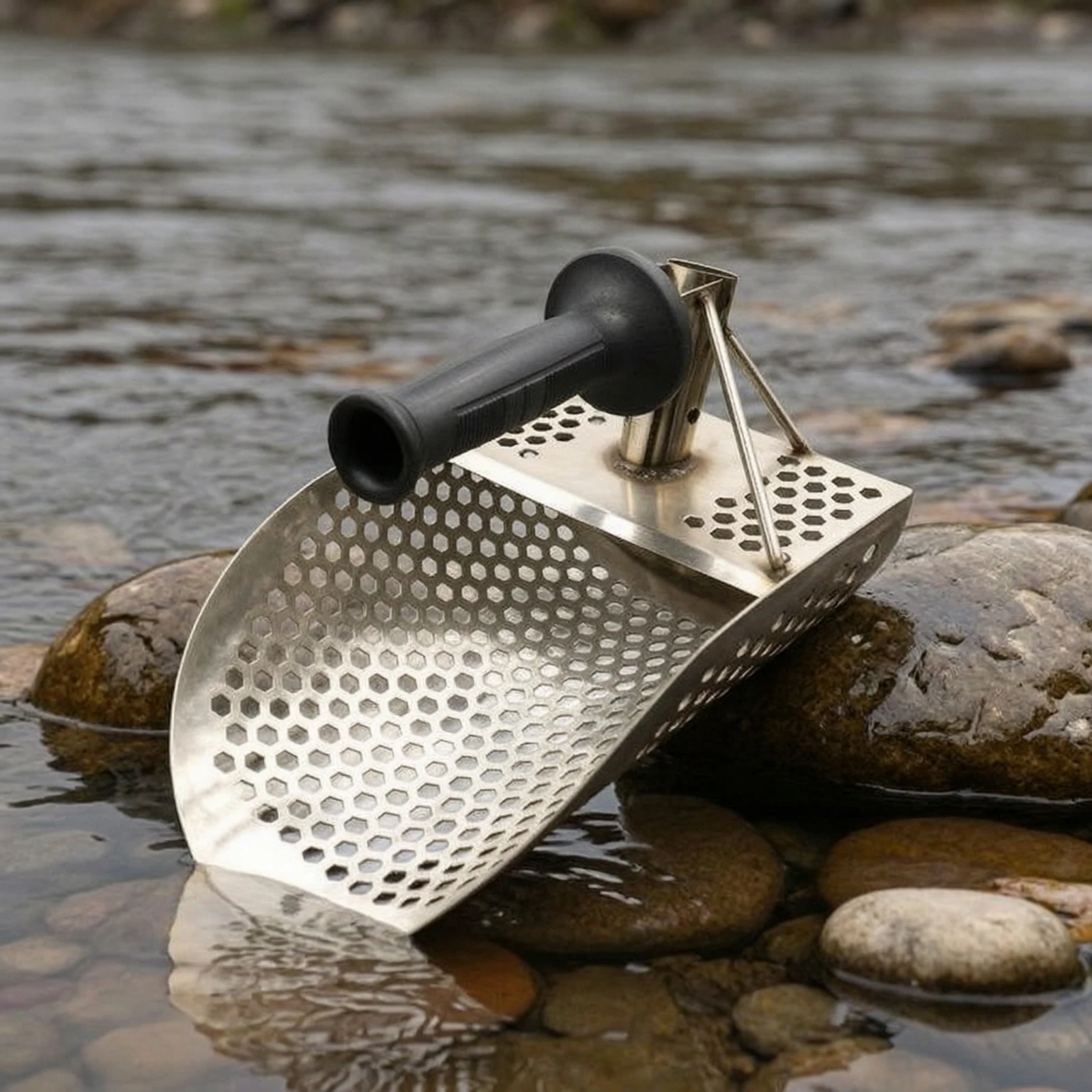 Sand Sieve with Hexagonal Holes Stainless Stainless & Treasure Panning Digger with Handle Heavy-Duty Sand Sifter