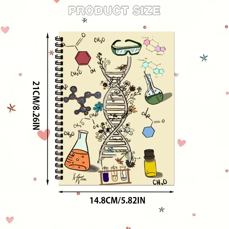 14.8cm X 21cm 'Chemical Element Theme Cover' Spiral Notebook, Planner, Notepad, 50 Sheets (100 Pages), Thick Paper