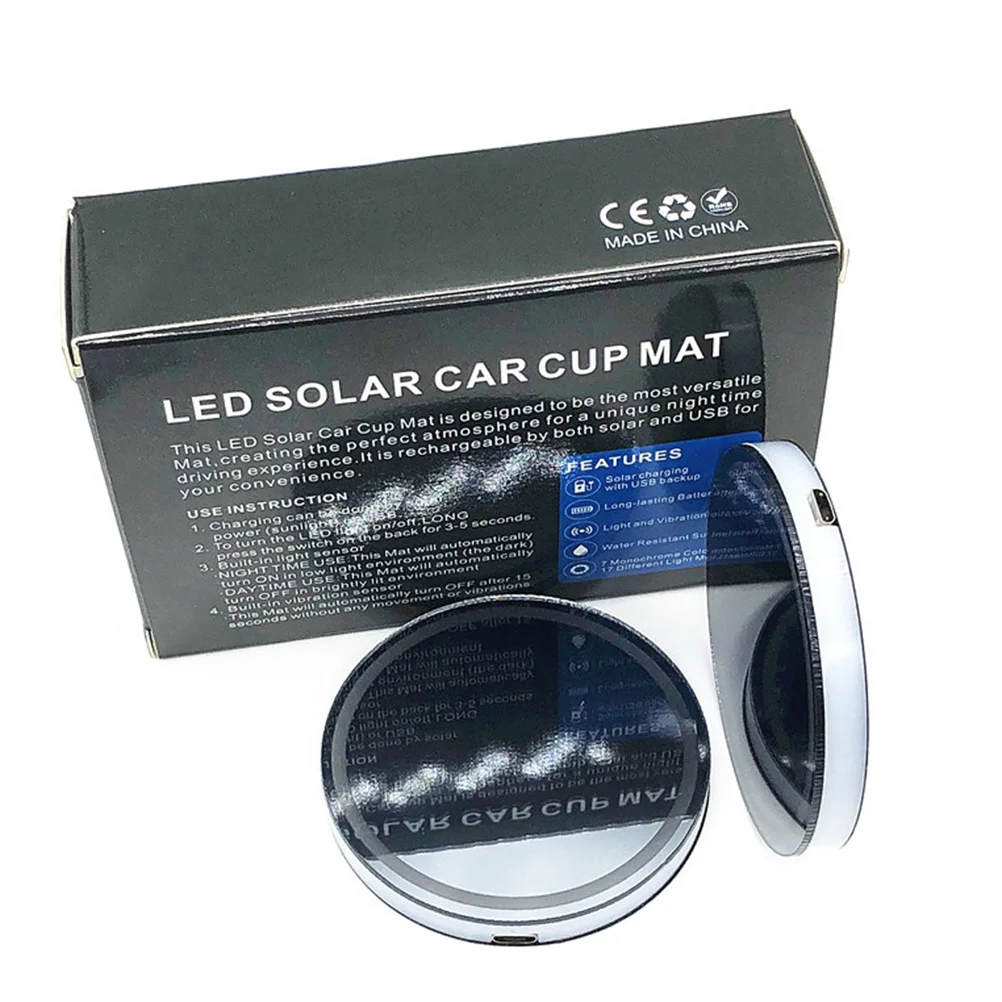 

2Pcs LED Cup Holder for Car Solar USB Rechargeable Waterproof Anti-Slip Mug Mat with Blue Ambient Light Decoration for Vehicle
