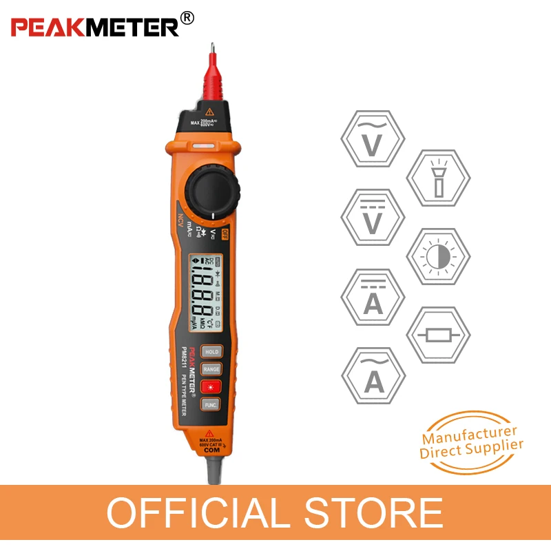 

Мультиметр PEAKMETER PM8211 Бесконтактный, измеритель сопротивления, напряжения и сопротивления, Автоматический диапазон