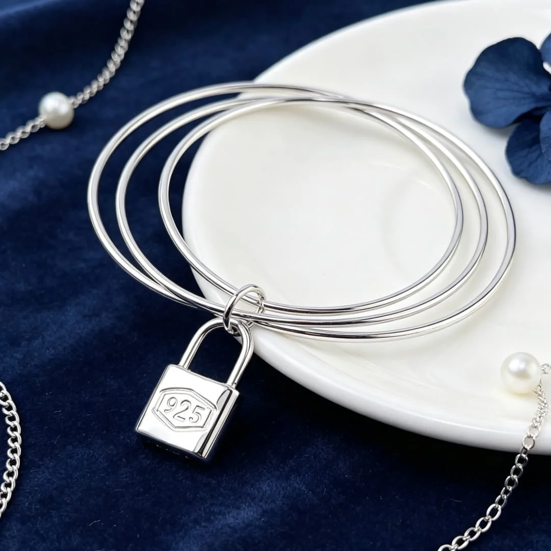 Trendy products 925 Sterling Silver Creative Lock Bangles Bracelets for Women Fashion niche Jewelry Party Wedding Birthday Gifts