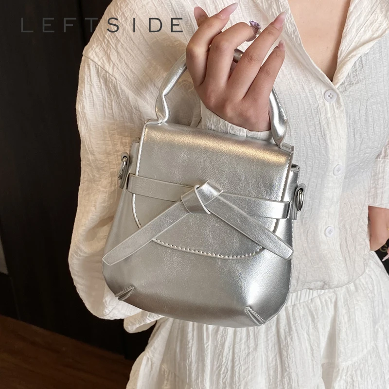

LEFTSIDE Fashion Cute Mini PU Leather Shoulder Bag for Women 2025 New Simple Crossbody Bag Females Silver Handbags and Purses
