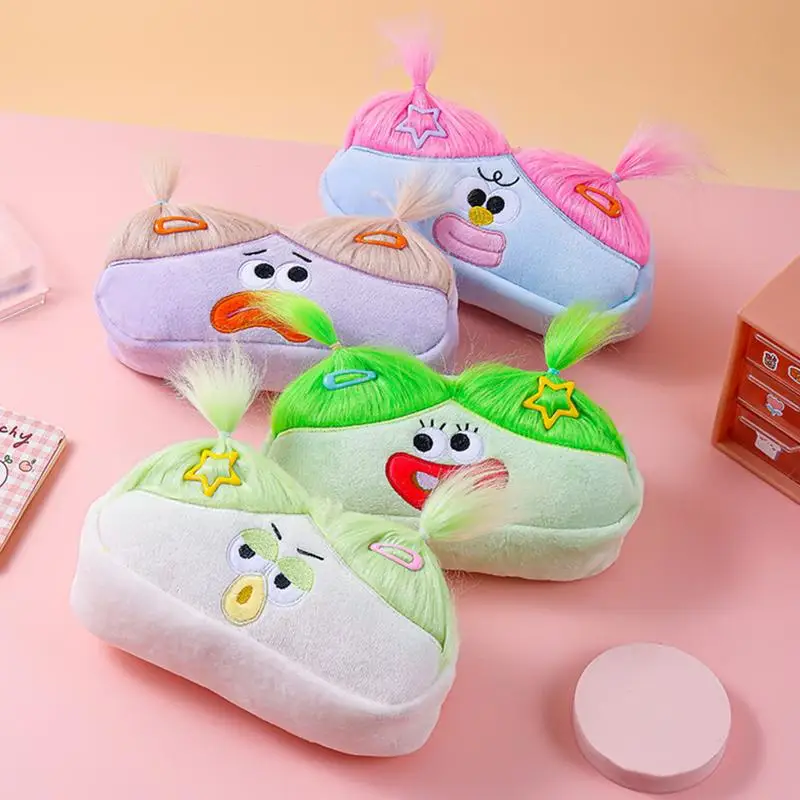 【B】Explosive Hair Ugly Doll Plush Large Intestine Pen Bag Big Eyes Monster Sweet Girl Heart Storage Bag Plush Toy Stationery Box