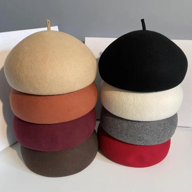 Ladies Wool Beret Solid Warm Women French  Berets Femme Fascinator Winter Felt  Hat for Women Wholesale Caps