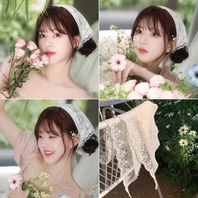 

Дышащая кружевная треугольная повязка на голову, летняя тонкая повязка для защиты от солнца, цветочный шарф в стиле бохо, винтажная универсальная лента для волос