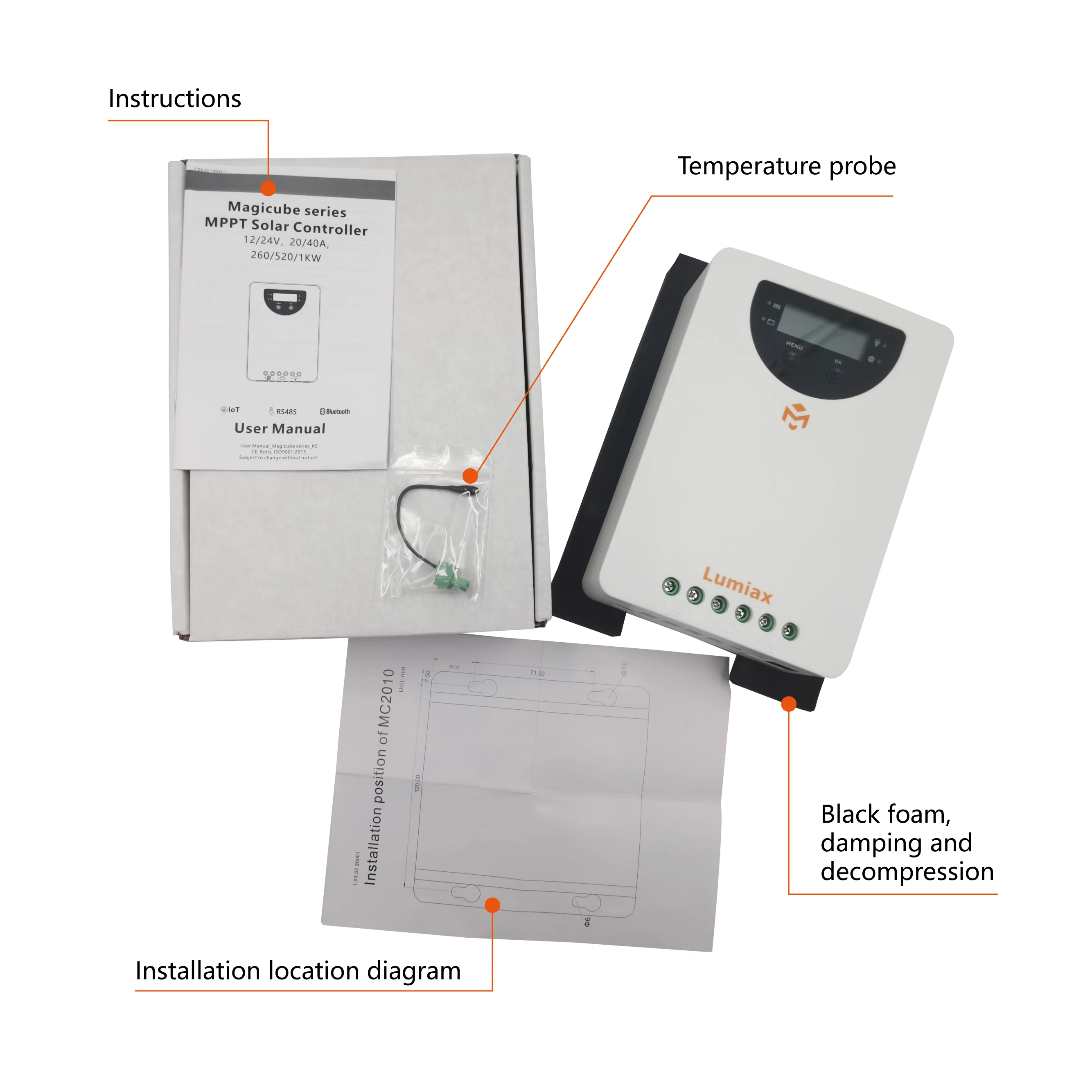 High-end Lumiax 12v 24v 36V 48V 60A solar charge controller mppt RS485 for energy system mppt regulator with bluetooth LCD