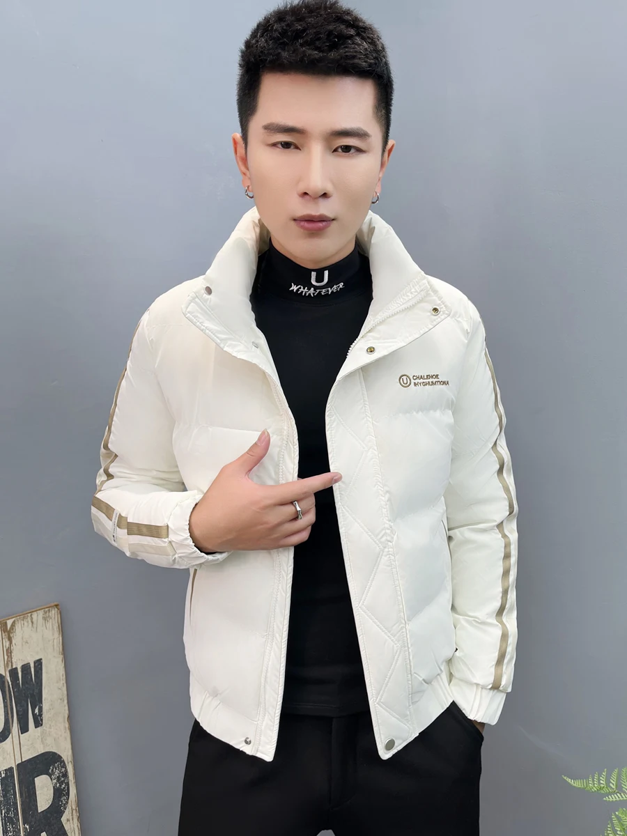 

Мужская зимняя куртка из хлопка с пуховым наполнителем: модная, стильная, теплая, приталенная, укороченная, универсальная, из полиэстера