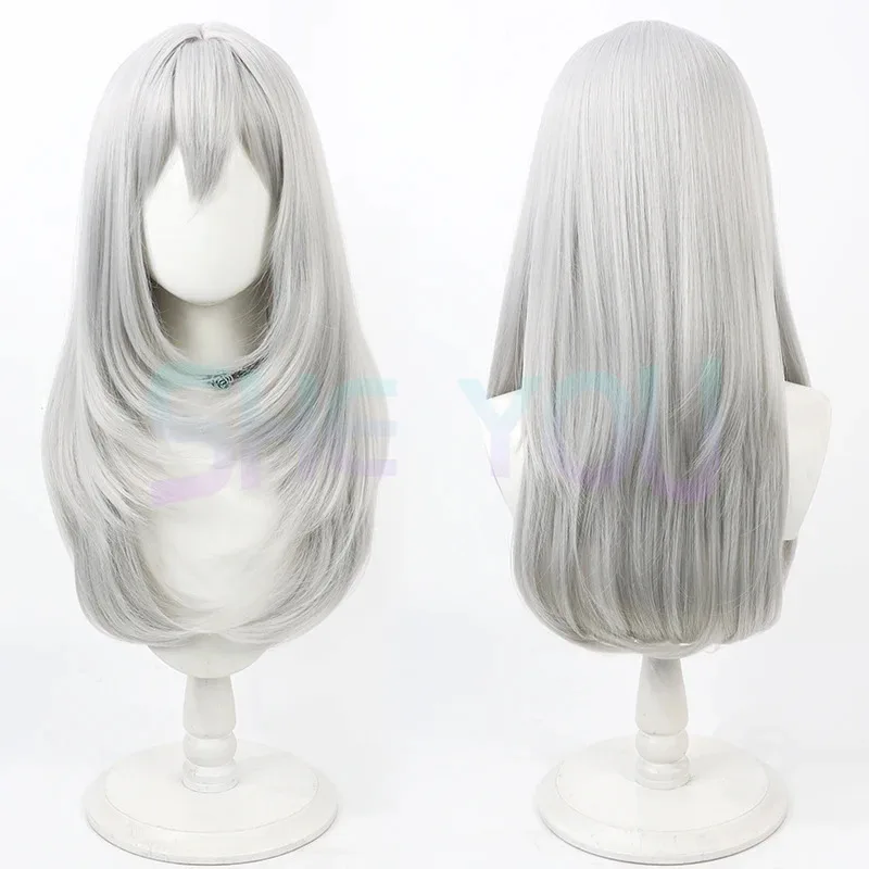 

Estinien Wyrmblood Cosplay Anime FF14 Long Silver Grey Heat Resistant Synthetic Hair Halloween Wigs + Wig Cap