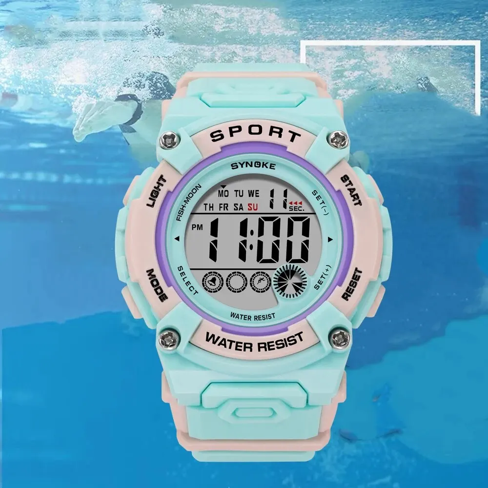 SYNOKE Student Digital Watch Waterproof Sports Children Watch Glow Multi Function Kids Watch Seven Colors Light Gift