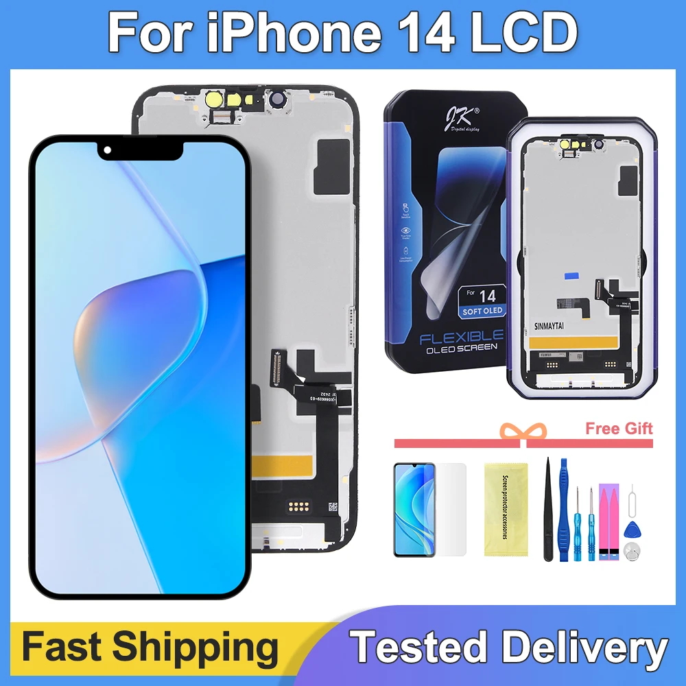 JK Soft OLED Display for iPhone 14 LCD Screen Touch Digitizer Assembly Replacement Compatible with A2882 A2649 A2881 Models