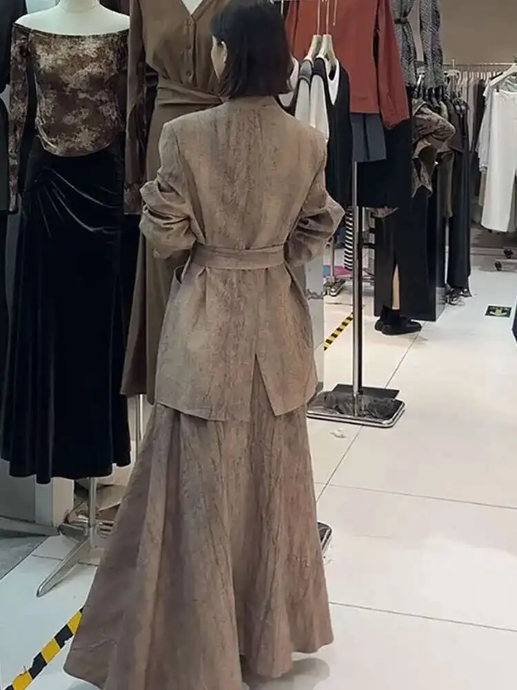 BJTZ Casual Linen Suit Skirt Spring Waist Coat High Waist A-line Skirt Two-piece Set 2025 Fashion Temperament Simple