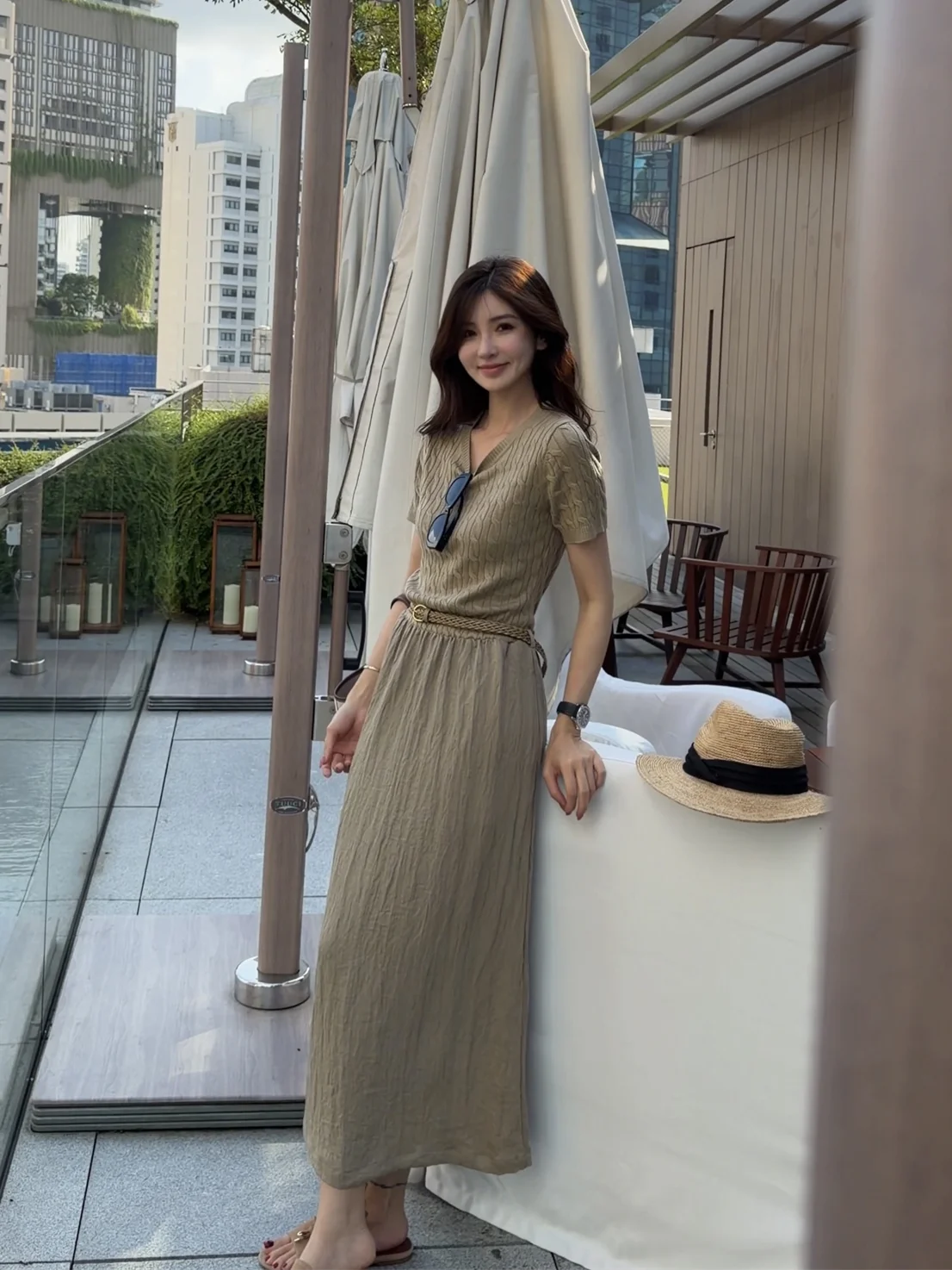 

Elegant Gentle Splice Long Dress Original Design High Waist A-Line Skirt Short Sleeve Women's Fashion Summer Spring Dress