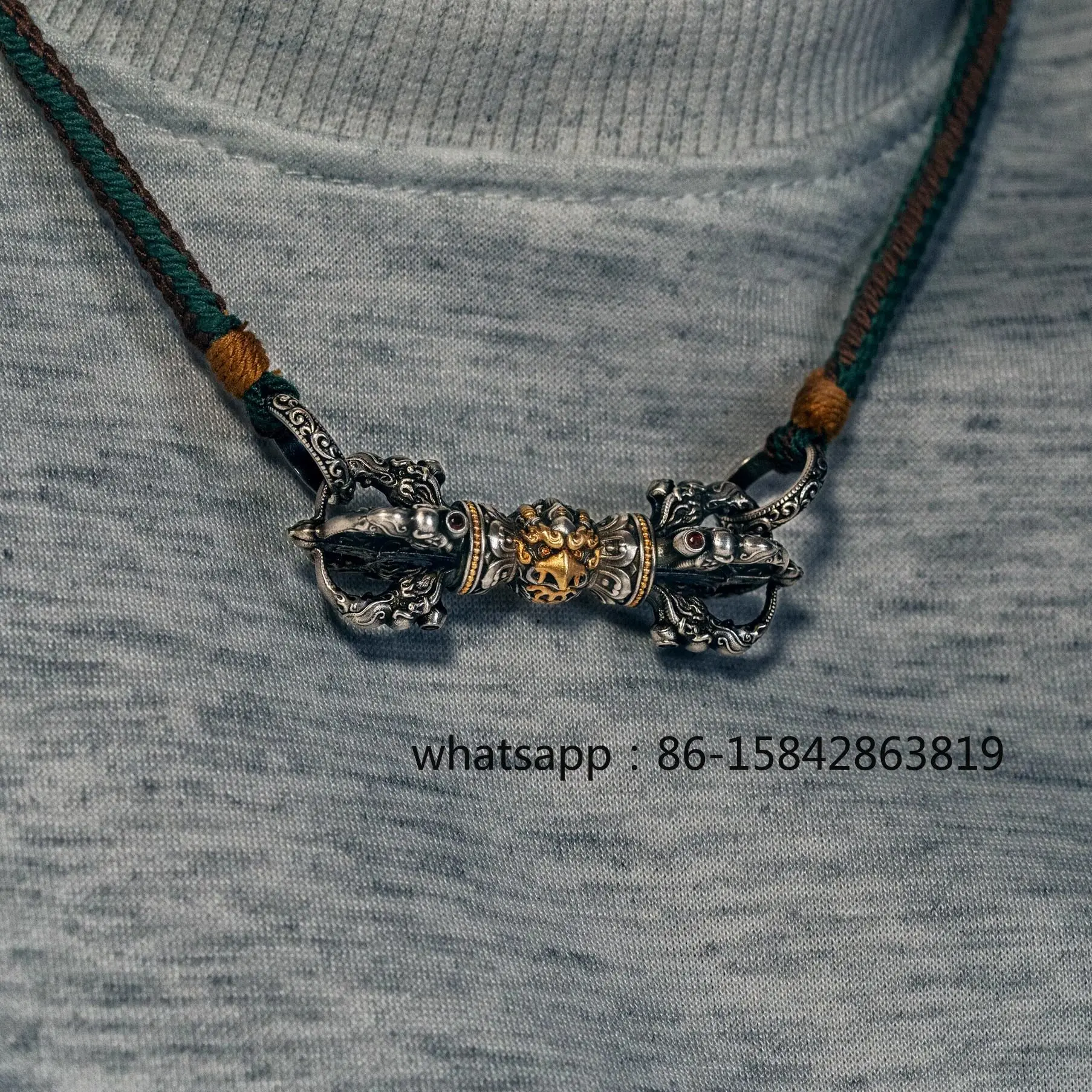Dapeng Bird Horizontal Five-strand Pestle, Gold Edition, Tibetan Cultural and Play Accessories, Handmade S925 Silver Necklace