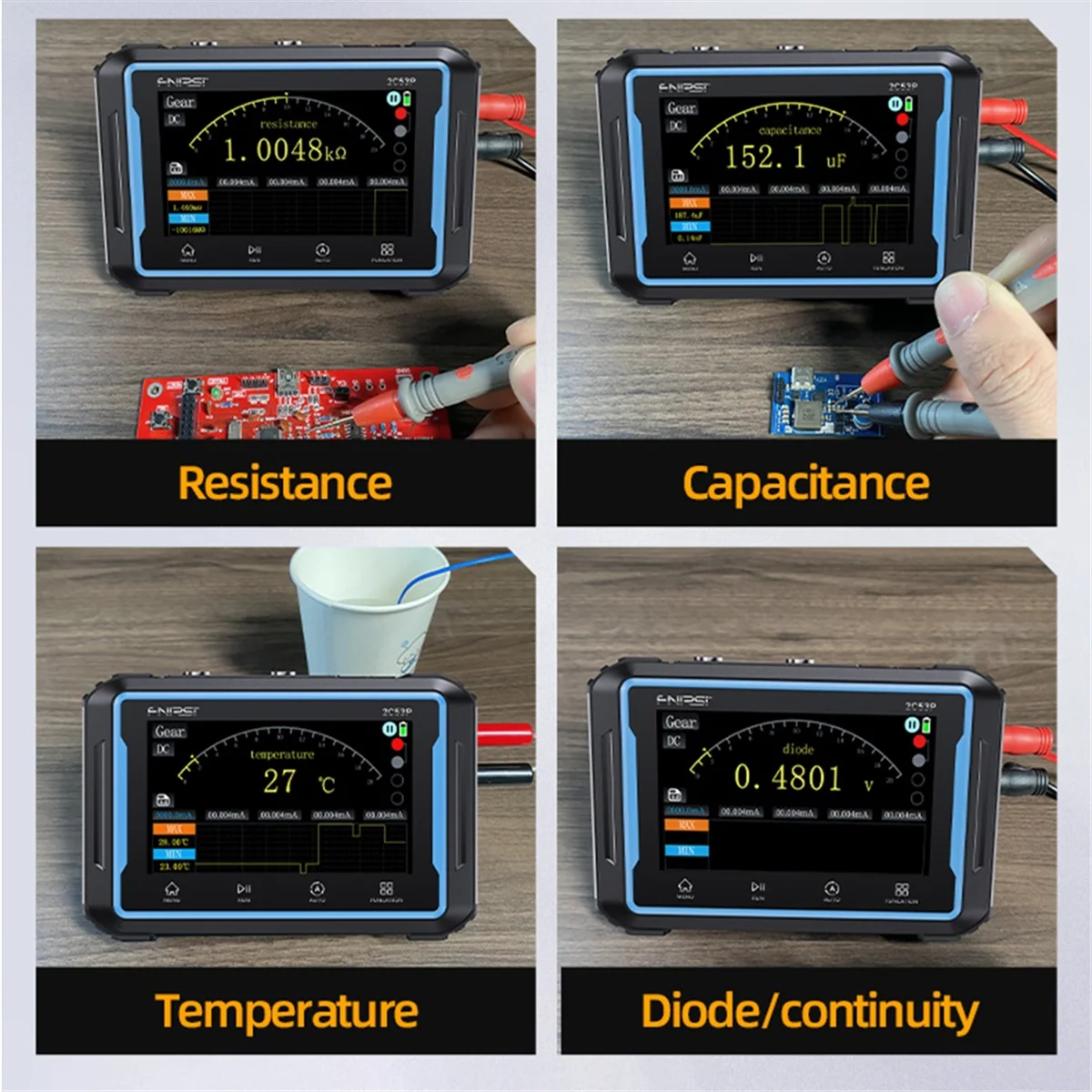 2C53P Touch Screen Portable Digital Oscilloscope Multimeter Signal Generator 3in1 2 Channel 50MHz 250Ms/S 19999 Counts