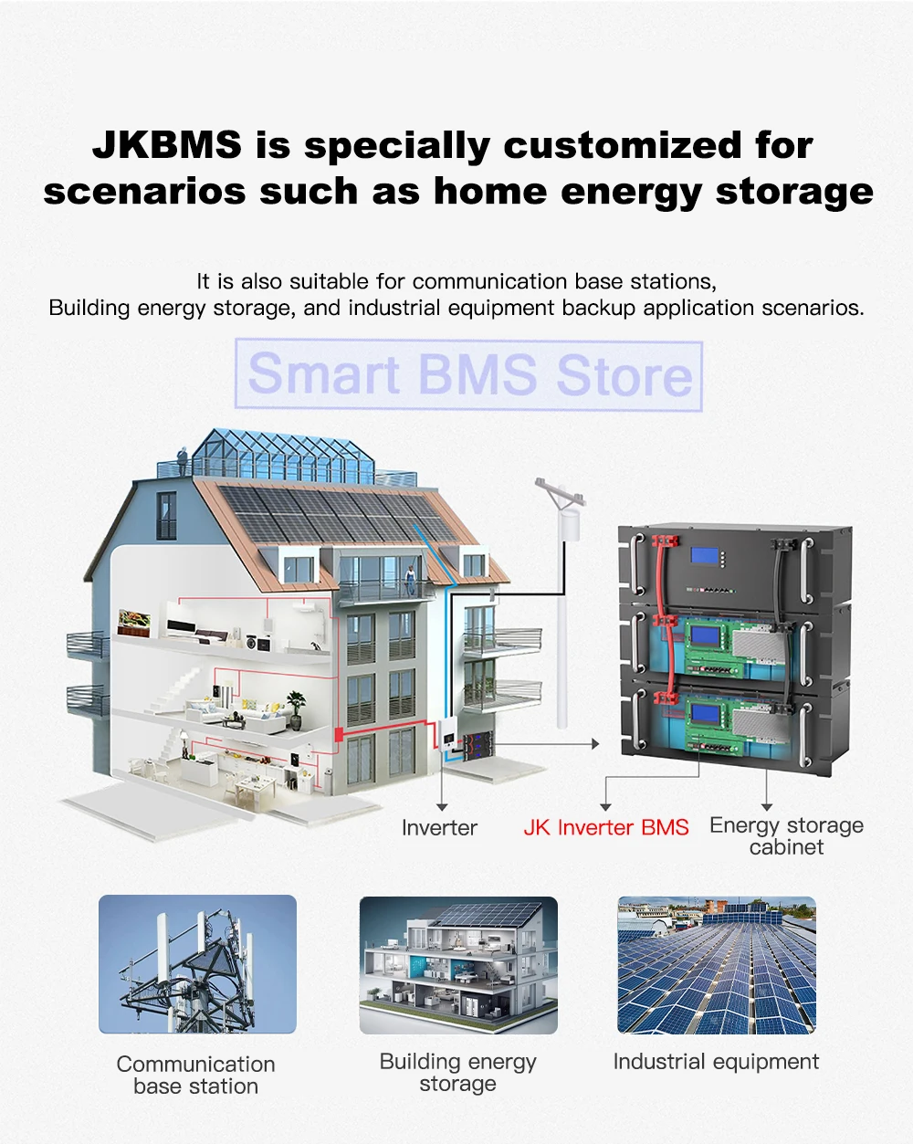 Smart JIKONG JK BMS Solar Energy Storage 24v 48v 100a 150a 200a 8s 10s 16s Inverter BMS With Active Balance For Deye Growatt Etc