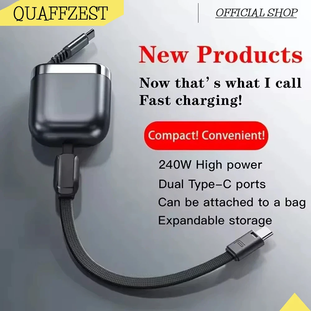 Cabo USB C Retrátil 240W PD, Cabo de Carregamento Rápido de Núcleo Único, Portátil, Sem Emaranhados, para Viagem, Negócios, Escritório, Carregamento Seguro e Estável