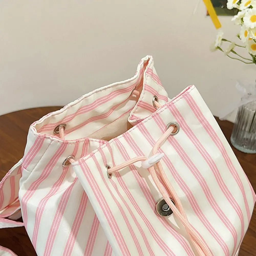 Canvas Backpack Rabbit Ear Backpack Striped Pattern Rabbit Ear Flap Bunny Backpack Canvas Front Patch Detail Striped Backpack