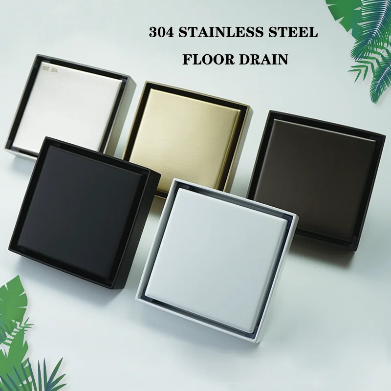 Stainless Steel 10cm * 10cm Ceramic Tile Invisible Insertion Square Floor Waste Grille Bathroom Shower Drainage Pipe Floor Drain