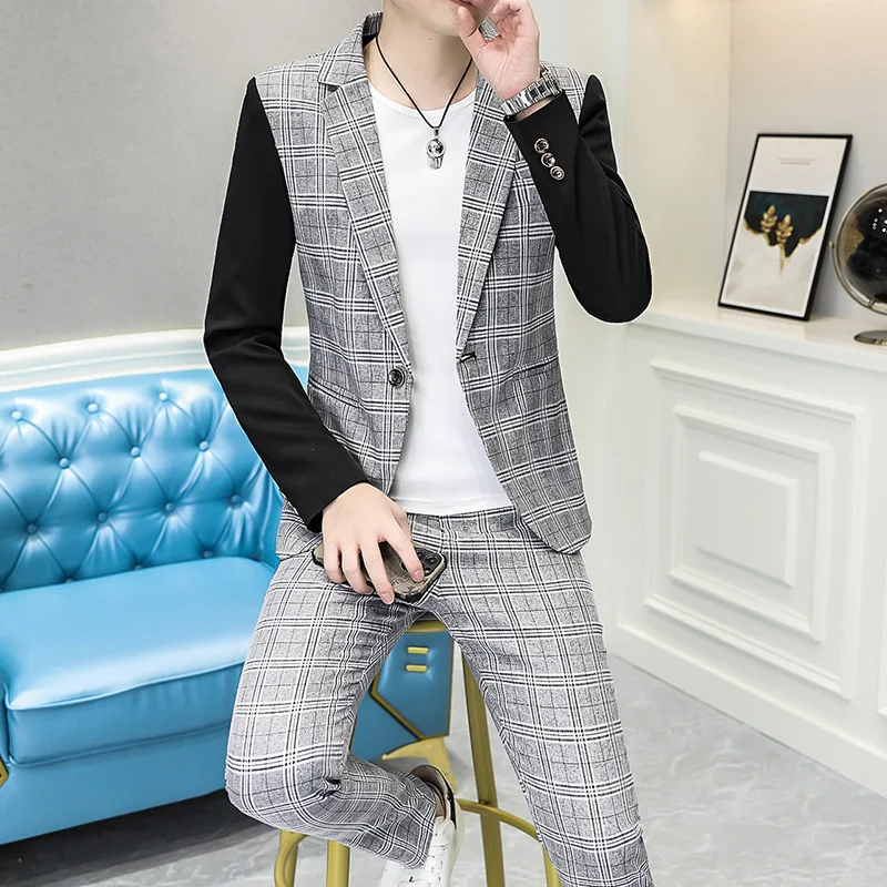 2023 High-quality New Fashion Casual (suit + Trousers) Men\'s Suit Trend Young Handsome Korean Version Slim Suit Two-piece Set