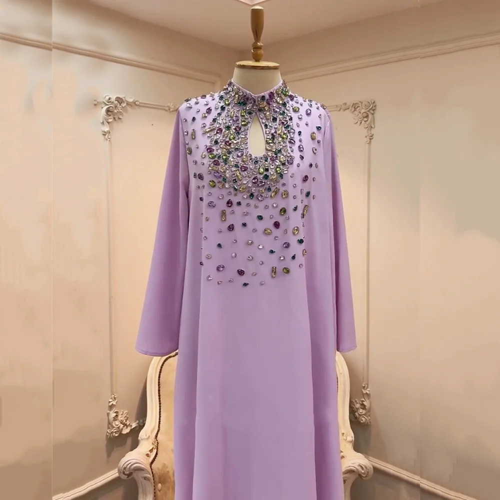 Maßgeschneiderte luxuriöse formelle Abendkleider mit Strass-Glitzer, hoher Kragen, A-Linie, lange Kleider, wunderschönes Hochzeitskleid