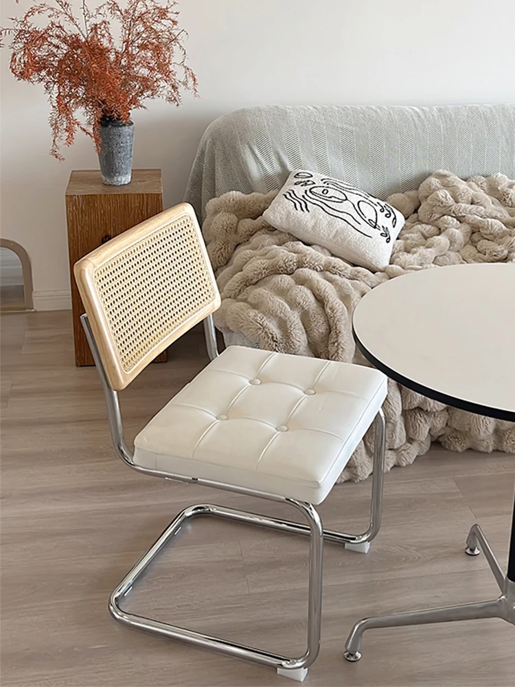 Solid wood rattan French cream style dining chair household medieval white dining table chair designer Vasily makeup chair