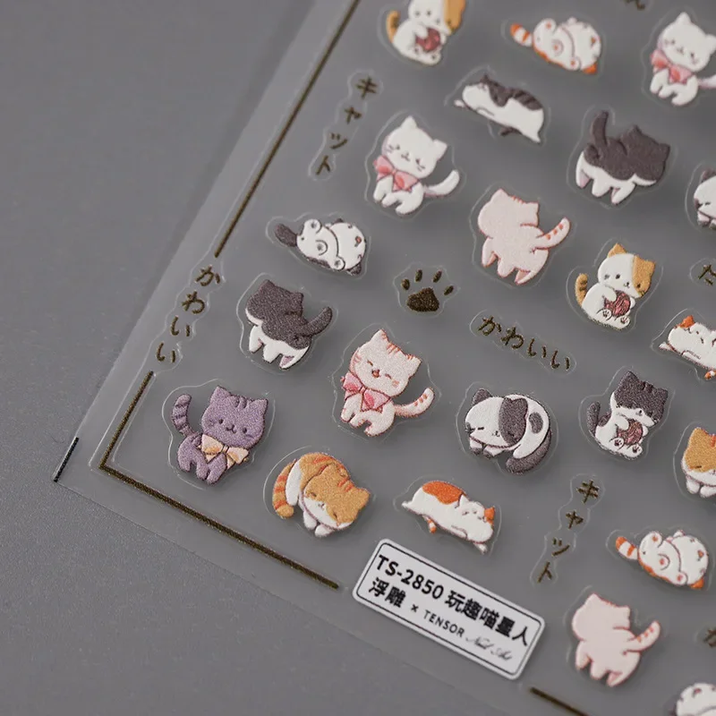 น่ารักการ์ตูนแมว 5D นุ่มนูน Reliefs Self กาวตกแต่งเล็บสติกเกอร์น่ารักเล็บ Decals ขายส่ง