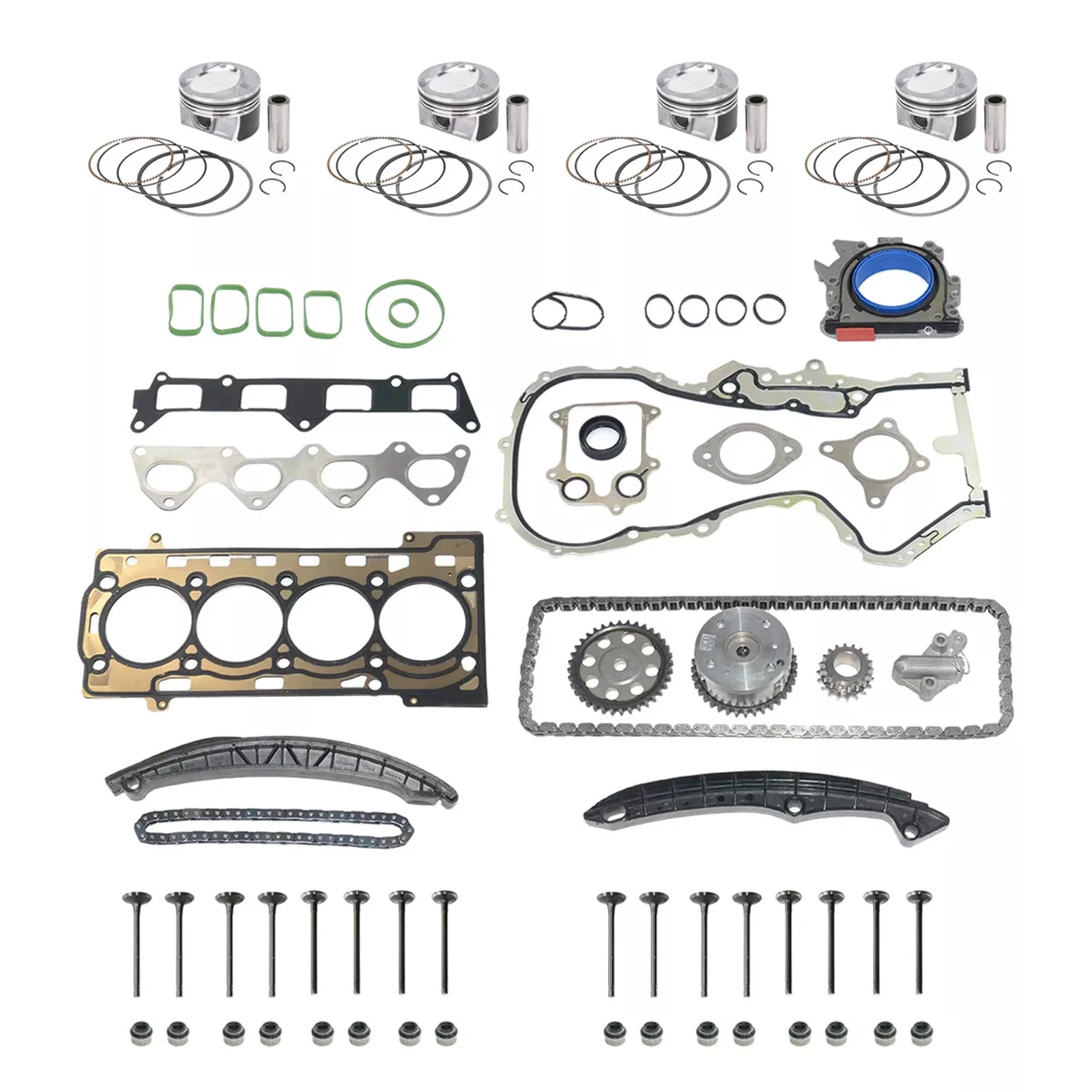 AP01 Engine Repair Kit Pistons STD + Timing Chain Kit + Head Gaskets For Audi A3 A1 VW EOS BEETLE SCIROCCO CC 1.4 TSI