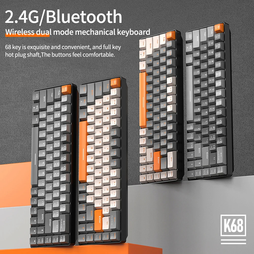 K68 Mini 60% Wireless Mechanical Keyboard Bluetooth Dual Mode Hot-Swappable Red Switch for PC PS4 Xbox iPhone iPad