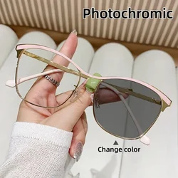 Women Cat Eye Brand Design Photochromic Sunglasses Retro Optical Spectacle Eyeglasses Vintage Anti Blue Light Computer Glasses