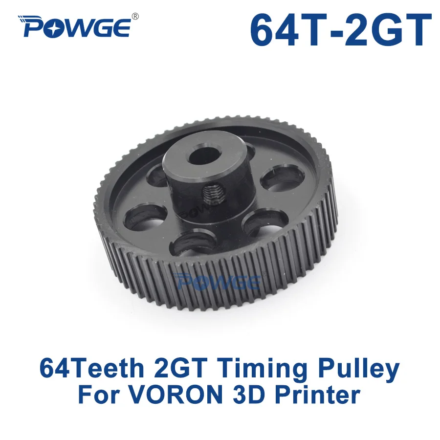 POWGE VORON DESIGN 64 Teeth 2MGT 2GT Timing Pulley Bore 5mm for GT2 2M Open Synchronous belt width 9mm 64Teeth 64T 3D printer