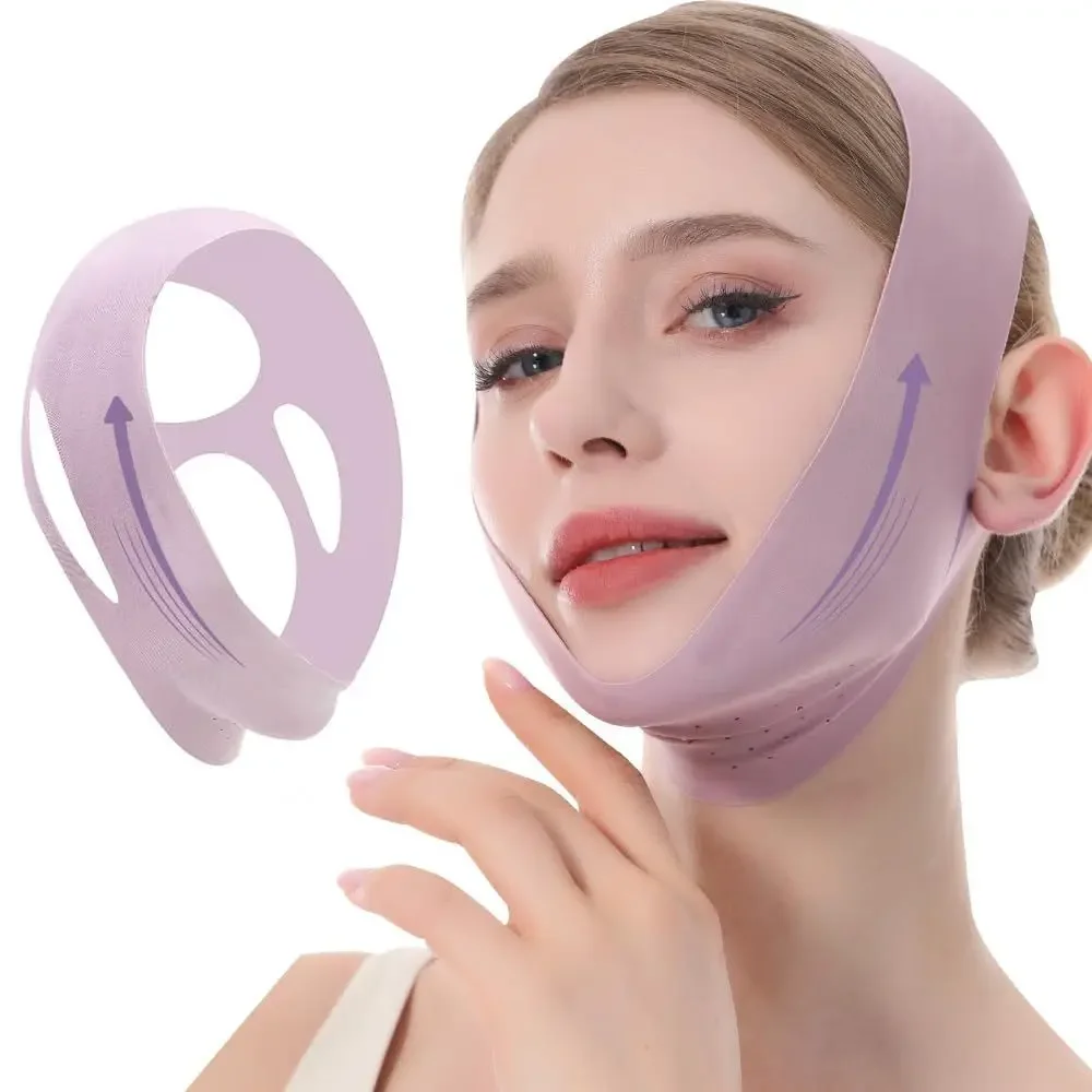 Cinturón de levantamiento de cara transpirable portátil, correa de levantamiento Facial reutilizable en forma de V, máscara de sueño para esculpir la cara refrescante para mujeres