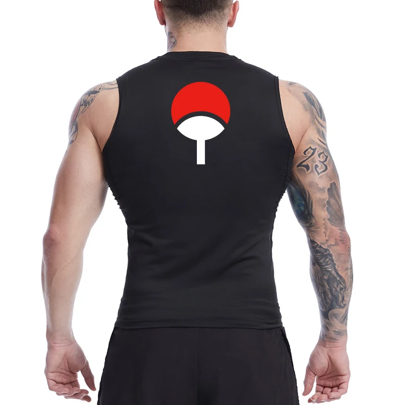 Anime Graphic Sleeveless Compression Shirt For Men Athletic Quick Dry Tank Tops Tees Gym Workout Fitness Running Vest Baselayers