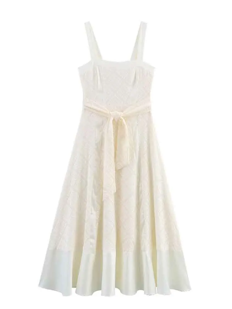 

European style women's new fashion versatile temperament elegant patchwork waist lace suspender dress