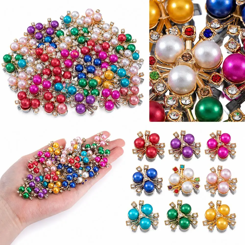 20PCS 21mm Pearl Flower Rhinestone Button Alloy Rhinestone Floral Buttons Hair Accessories Crystal Hairpins Decoration Button