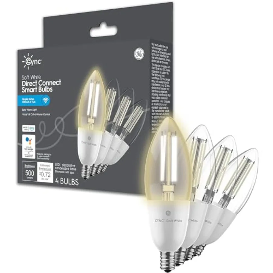 GE Smart LED Light Bulb, Candle Light Bulb, Works with Amazon Alexa and Google Home, WiFi Light, 60W Equivalent, Soft White
