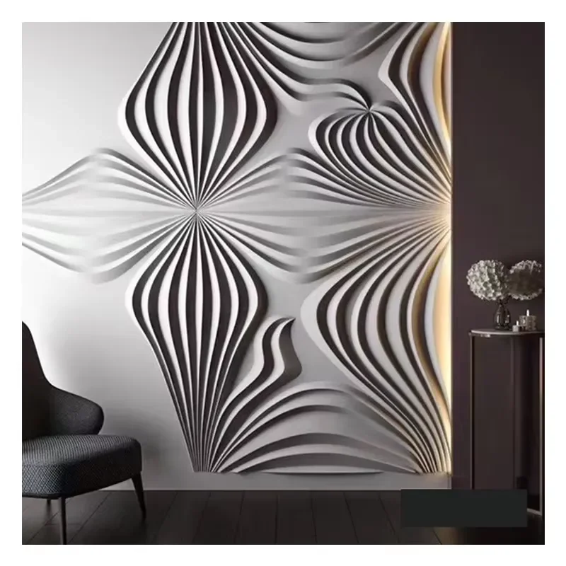 Custom Home Wall Decor Interior Finish PVC Living Room TV Background Bedroom Embossed 3D Art Wall Board Panels