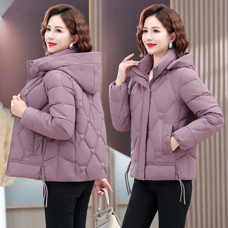 Cropped Diamond Quilted Padded Jacket for Middle Aged Women L-4XL Korean Street Style Trendy Fall Layering Outerwear Cozy New