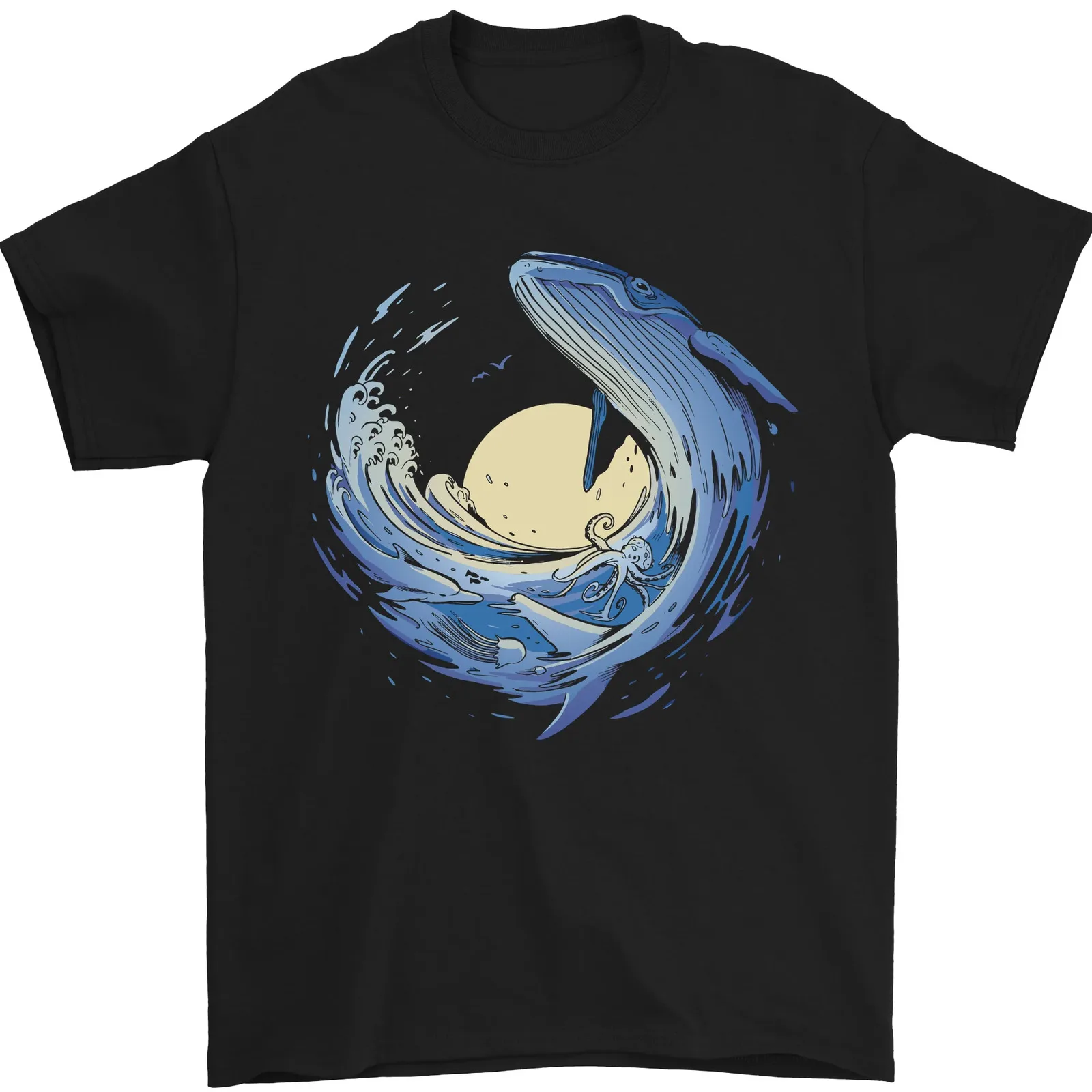 Ocean Whale Octopus Mens T-Shirt 100% Cotton Swim Cool Animal Creature Orca T-Shirt Short-sleeved Tee Clothing