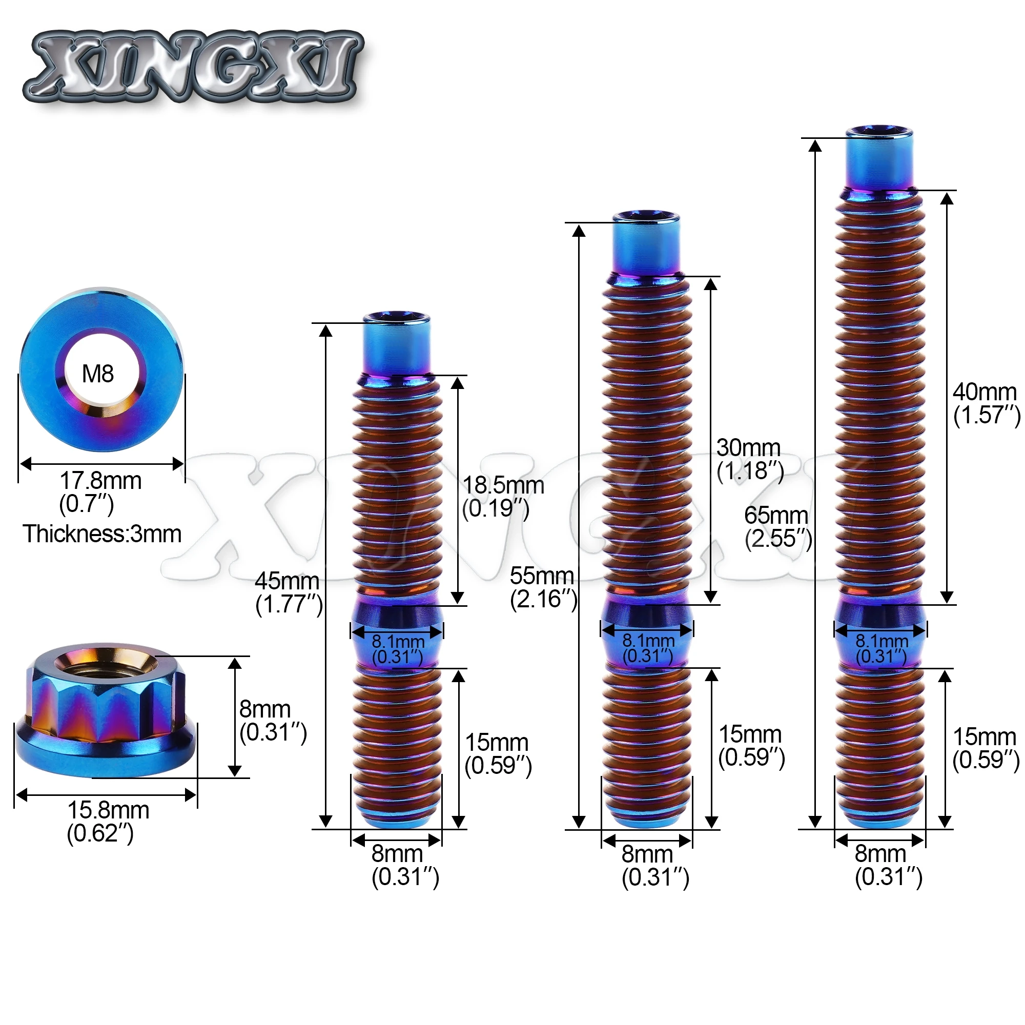 Xingxi Titanium bolts M8 M10 Pitch 1.25 hexagonal Screws Flange head 12 Points Nuts flat Washers set for motorcycle exhaust pipe