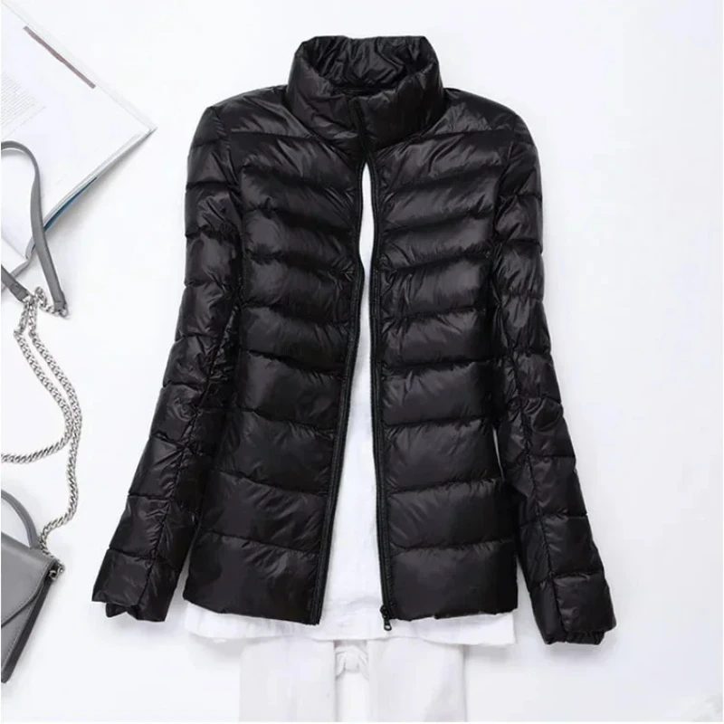 New Women Thin Down Jacket White Duck Down Ultralight Stand-up Collar Jackets Autumn and Winter Warm Coats Portable Outwear