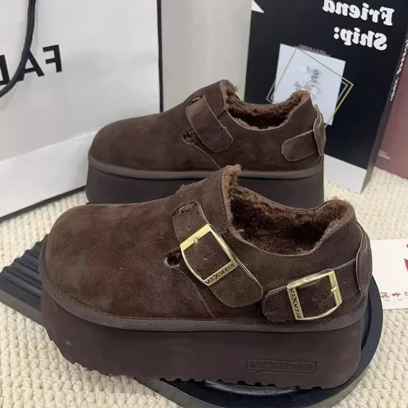 أحذية الثلوج النسائية جولة اصبع القدم مبطنة بالصوف سميكة القاع أحذية منصة المطاط وحيد الصيف عارضة بلون الأحذية الكبار #3