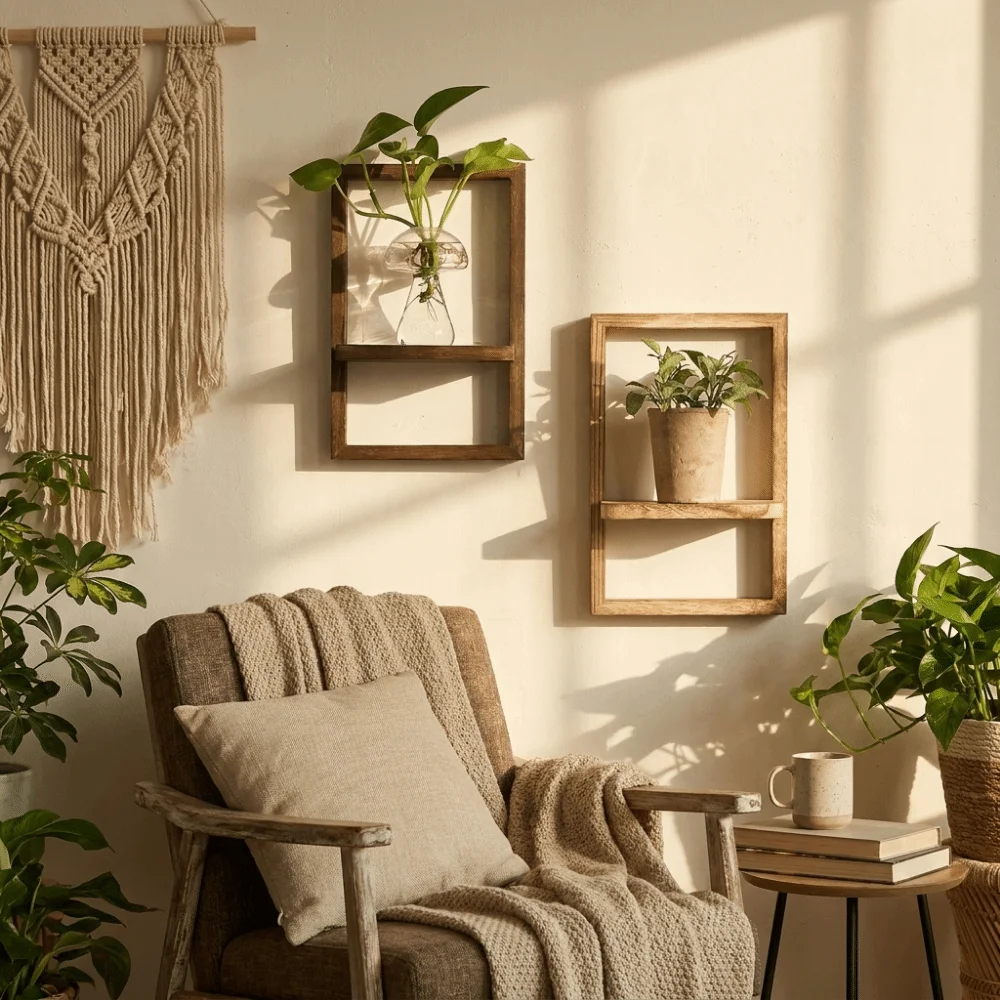 Wood Wooden Wall Shelf Square Shape Decorative Wall Mounted Shelf Strong Load-Bearing Simple Wall Floating Hanger Bedroom