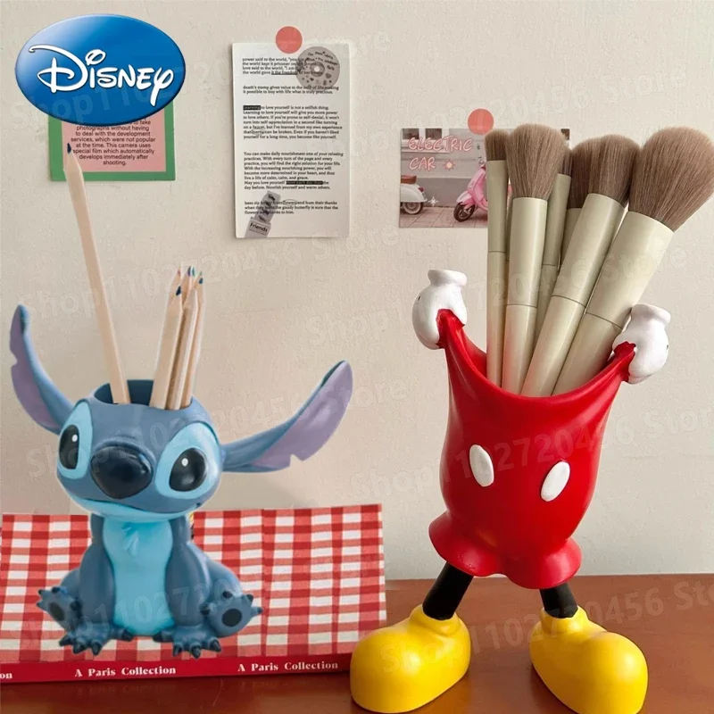 

Disney Stitch Cartoon Pen Holder Large Capacity Desk Storage Box Mickey Minnie Children's Stationery Storage Box Christmas Gift