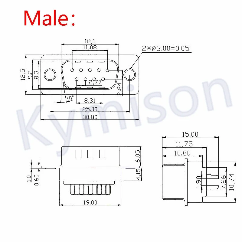 10PCS RS232 DB9 Serial VGA 9 Pin Female 2 Rows Solder Type Plug D-SUB Male Plug Socket Connector