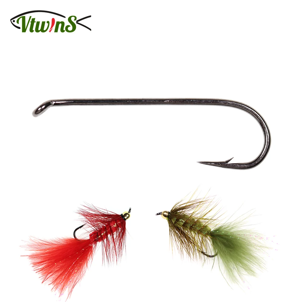 

Vtwins 30PCS Fishing Hooks Black Nickel High Carbon Steel 3X Long Shank Nymph Woolly Bugger Streamer Fly Tying Material