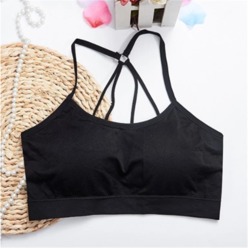 Soutien-gorge Push-Up de sport pour femmes, haut court, noir et blanc, avec lettres, pour course à pied, fitness