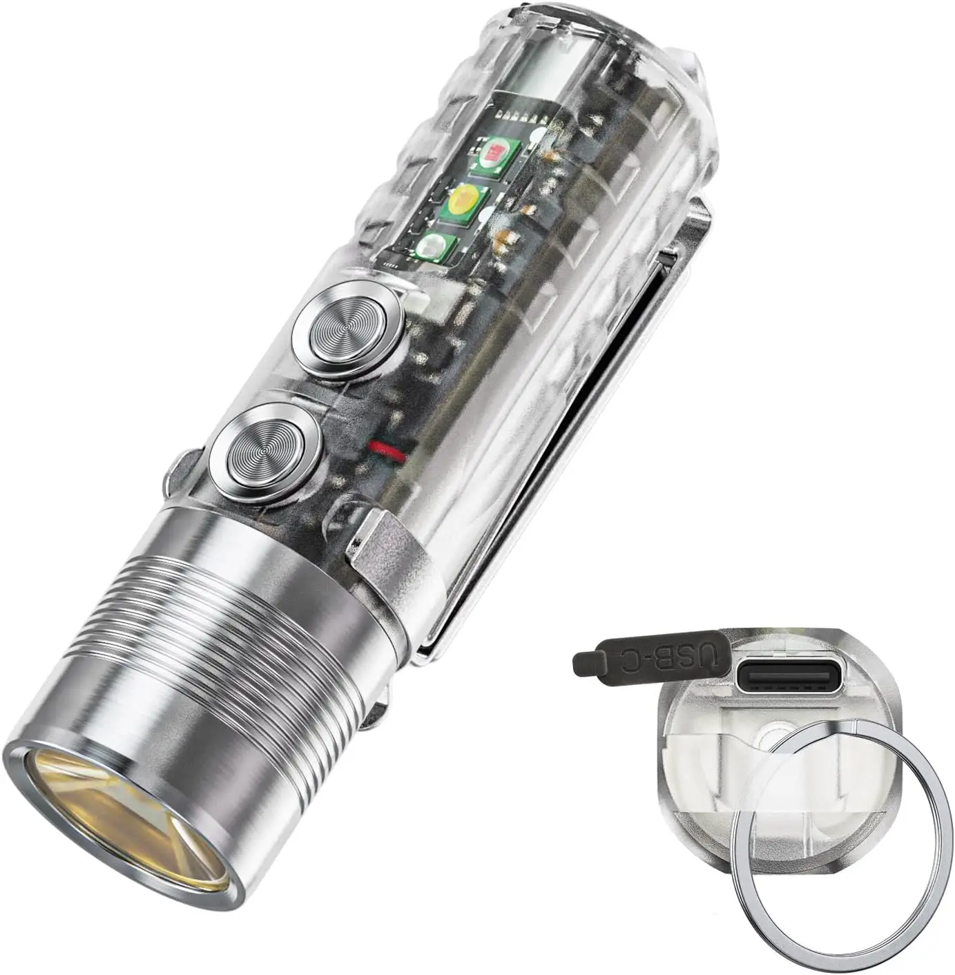 

USB-C Rechargeable EDC Flashlight, 1000 Lumen, 850mAh, Cool White, Red/White/UV Sidelights, Camping
